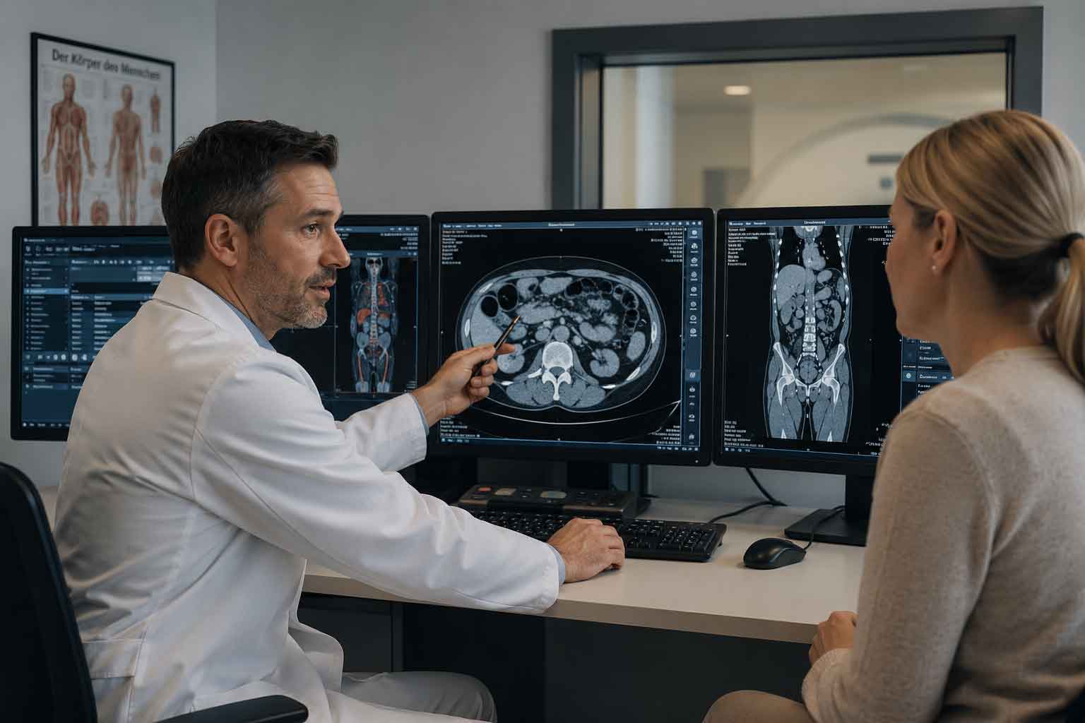 Arzt bespricht Aufnahmen mit einem Patienten